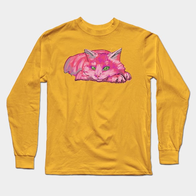 Cotton Candy Cat Long Sleeve T-Shirt by ElsewhereArt